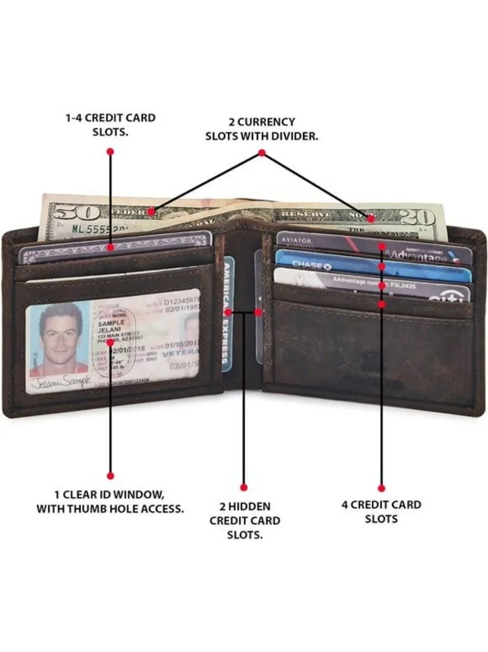 Mens Leather Wallet Bifold RFID Blocking Slim Minimalist Front Pocket Gift